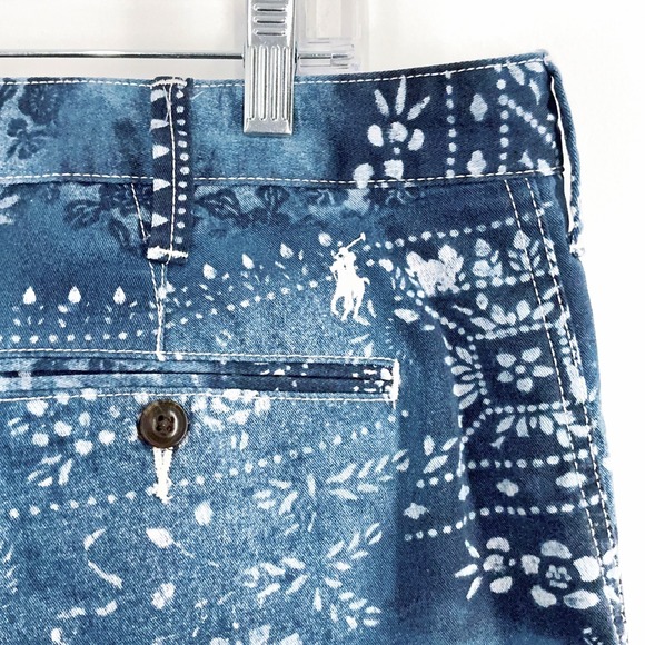 Polo Ralph Lauren Shorts Mens 36 Blue Patchwork Bandana Print Cotton Relaxed Fit - Picture 10 of 10